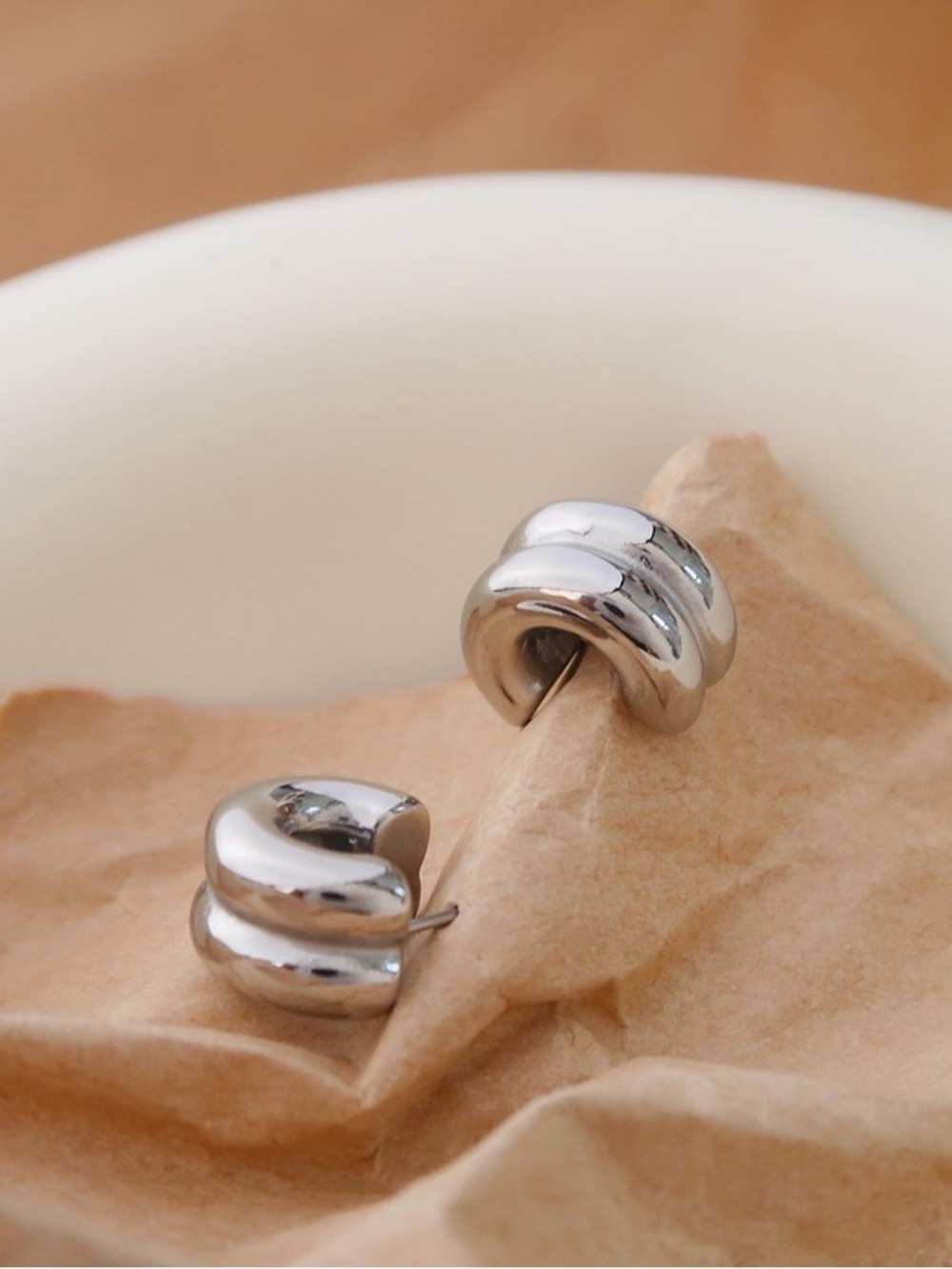 SIlver Double C Hoop Earrings (9727) - Picture 4 of 4